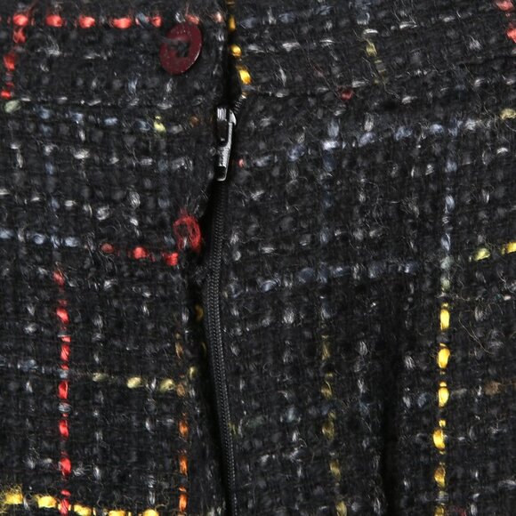 Vintage TC Petites Wool Blend Tweed Skirt Plaid Stripes Retro 90s Black Yellow - Picture 9 of 12